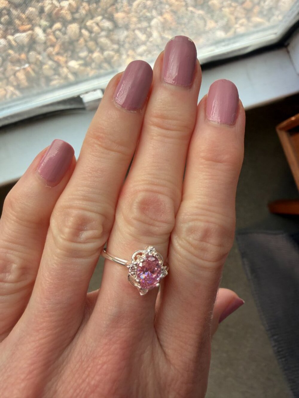 NIB Delicate Dainty Sterling 925 Oval Pink & White CZ Ring - 6 - Picture 4 of 12